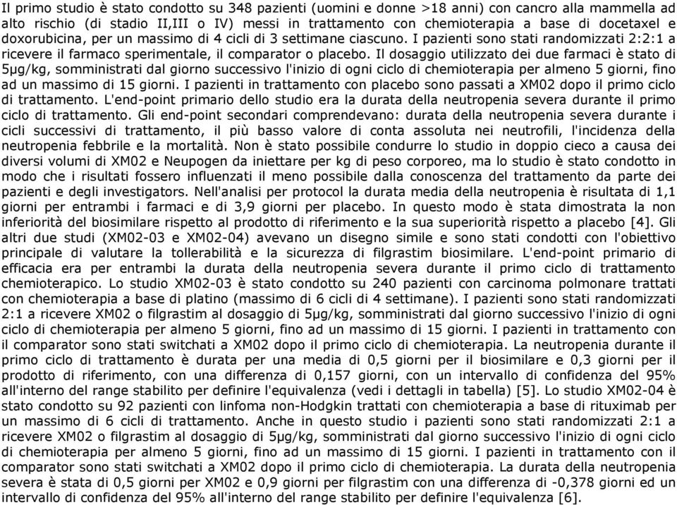 Il dosaggio utilizzato dei due farmaci è stato di 5µg/kg, somministrati dal giorno successivo l'inizio di ogni ciclo di chemioterapia per almeno 5 giorni, fino ad un massimo di 15 giorni.