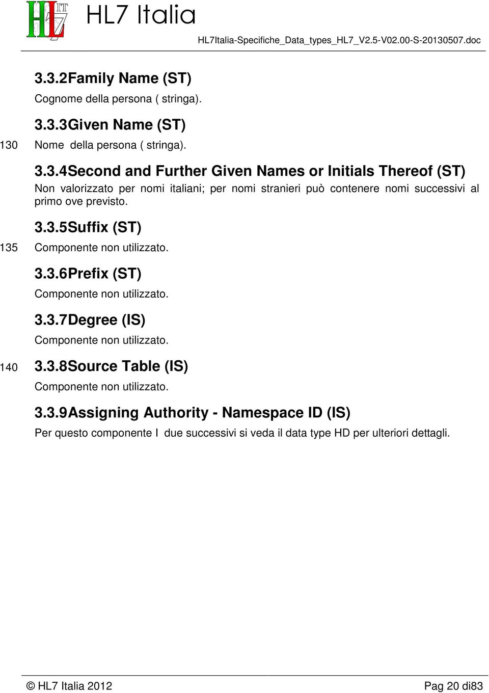 3.3.5 Suffix (ST) Componente non utilizzato. 3.3.6 Prefix (ST) Componente non utilizzato. 3.3.7 Degree (IS) Componente non utilizzato. 140 3.3.8 Source Table (IS) Componente non utilizzato.