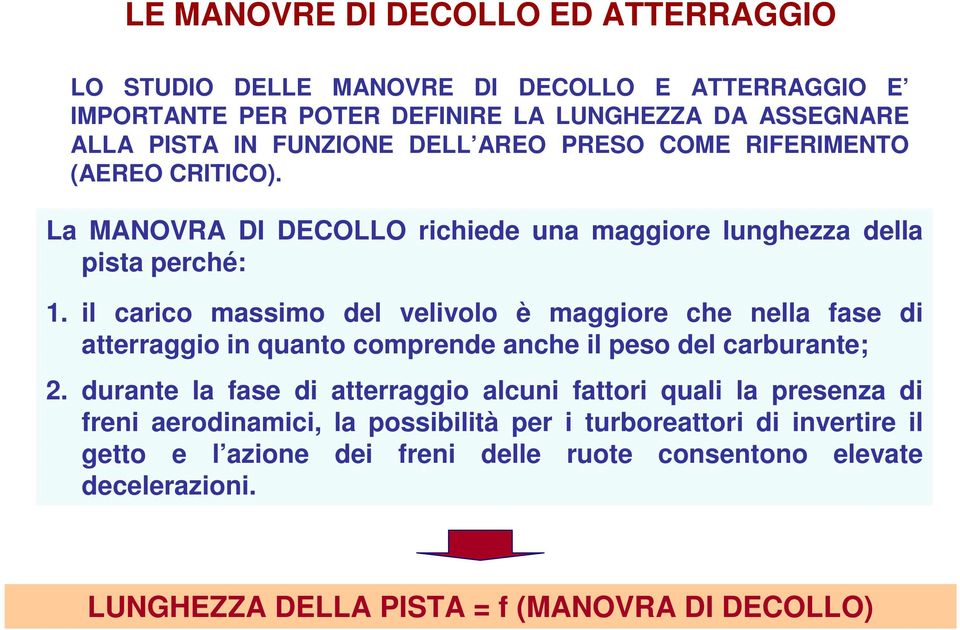 il carico massimo del velivolo è maggiore che nella fase di atterraggio in quanto comprende anche il peso del carburante; 2.