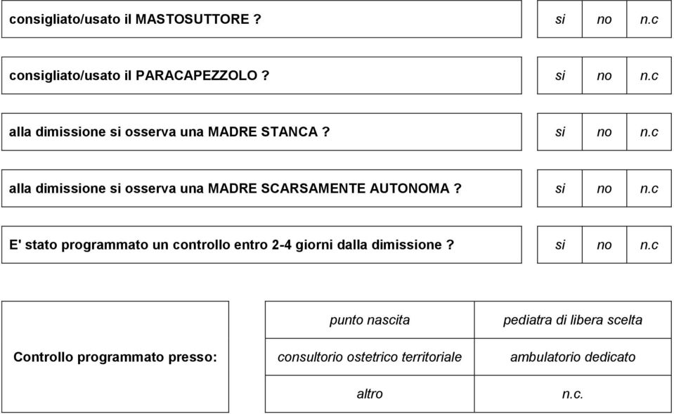 c E' stato programmato un controllo entro 2-4 giorni dalla dimissione? si no n.