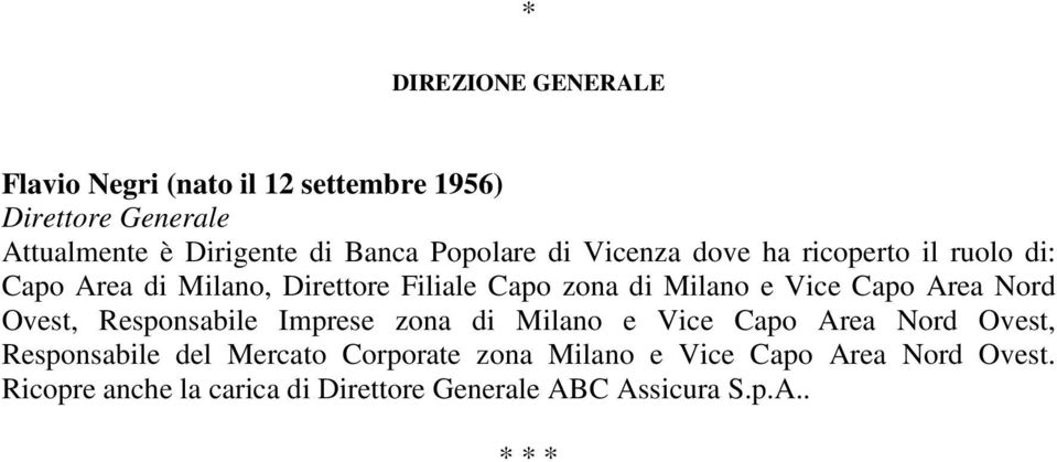 Milano e Vice Capo Area Nord Ovest, Responsabile Imprese zona di Milano e Vice Capo Area Nord Ovest,