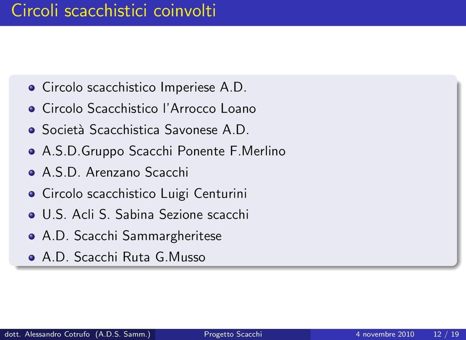 Merlino A.S.D. Arenzano Scacchi Circolo scacchistico Luigi Centurini U.S. Acli S.
