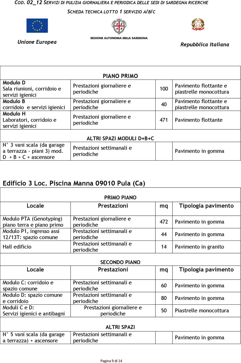 Piscina Manna 09010 Pula (Ca) PRIMO PIANO Modulo PTA (Genotyping) piano terra e piano primo Modulo P1, ingresso assi 12/13T: spazio comune Hall edificio 472 Pavimento in gomma 44 Pavimento in gomma