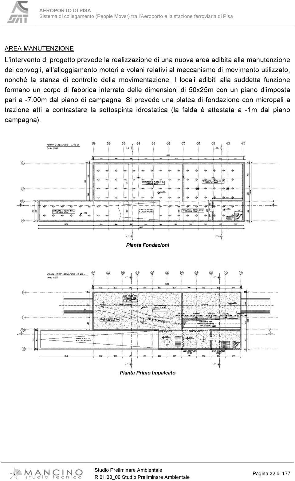 I locali adibiti alla suddetta funzione formano un corpo di fabbrica interrato delle dimensioni di 50x25m con un piano d imposta pari a -7.