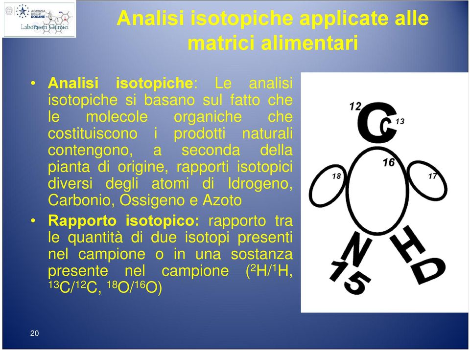 rapporti isotopici diversi degli atomi di Idrogeno, Carbonio, Ossigeno e Azoto Rapporto isotopico: rapporto tra le