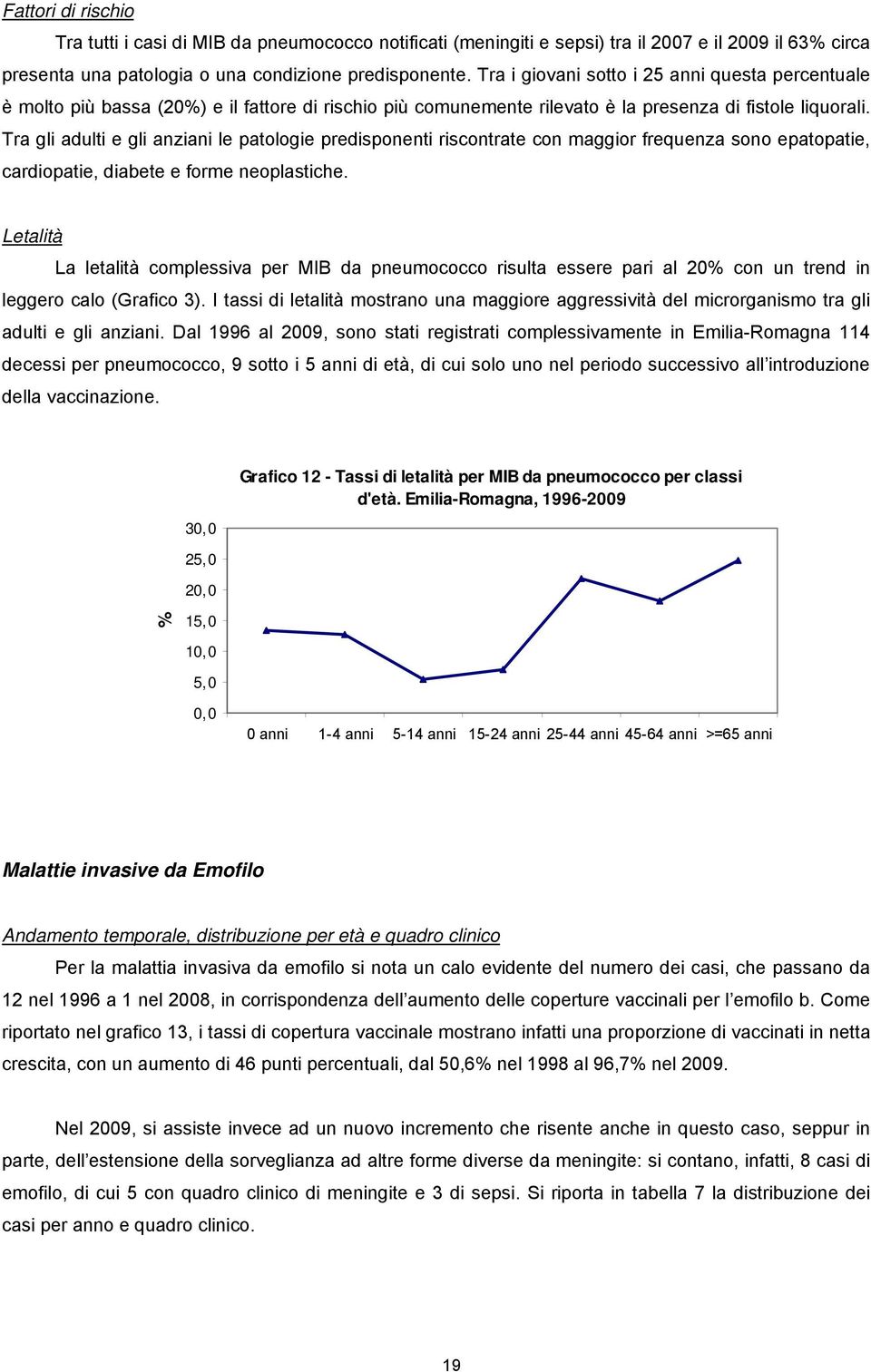 Tra gli adulti e gli anziani le patologie predisponenti riscontrate con maggior frequenza sono epatopatie, cardiopatie, diabete e forme neoplastiche.