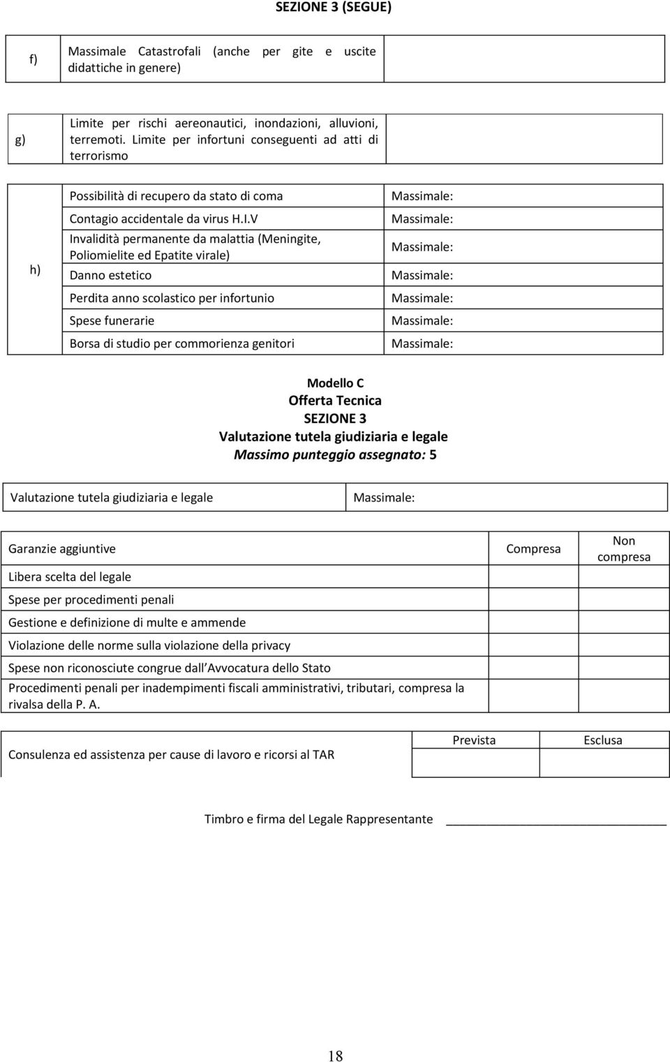 V Invalidità permanente da malattia (Meningite, Poliomielite ed Epatite virale) Danno estetico Perdita anno scolastico per infortunio Spese funerarie Borsa di studio per commorienza genitori Modello