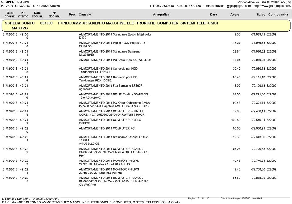 com/ SCHEDA CONTO FONDO AMMORTAMENTO MACCHINE ELETTRONICHE, COMPUTER, SISTEMI TELEFONICI // AMMORTAMENTO Stampante Epson Inkjet color D // AMMORTAMENTO Monitor LCD Philips," VSB // AMMORTAMENTO