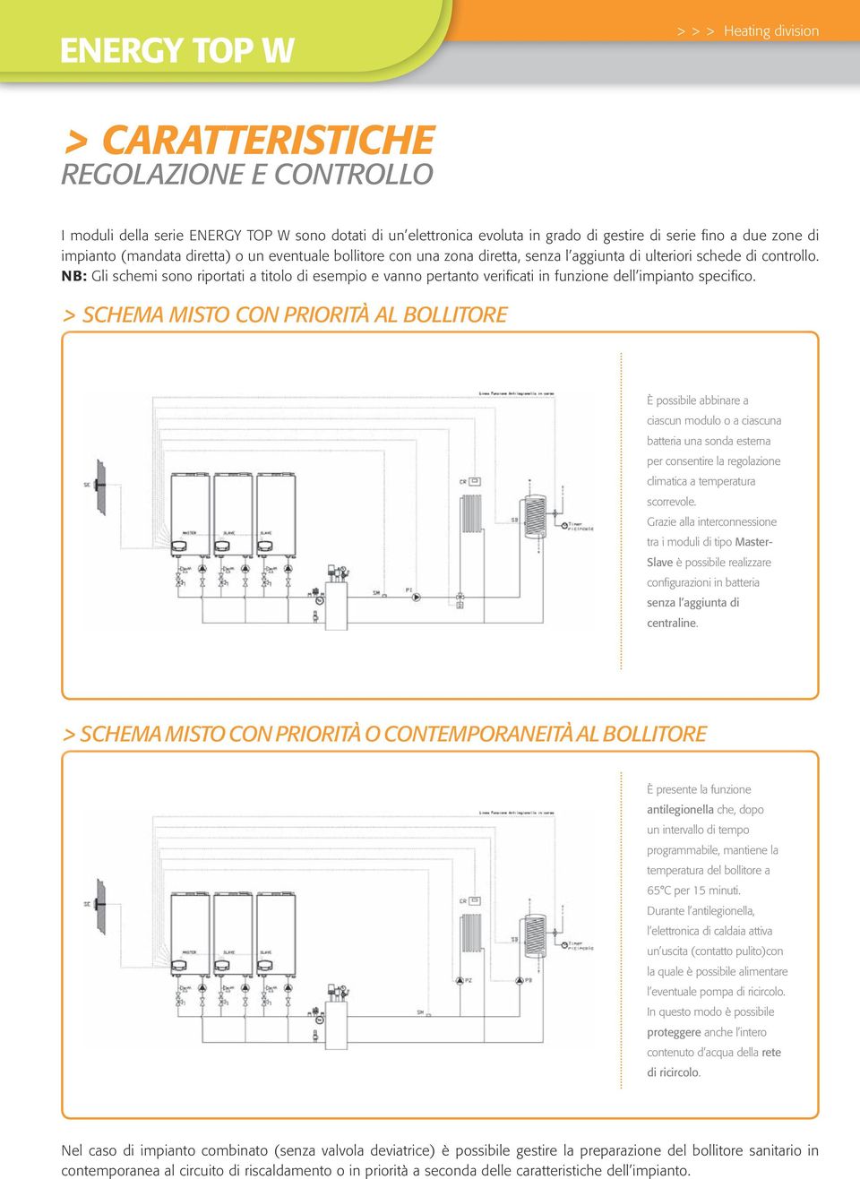 > SCHEMA MISTO CON PRIORITÀ AL BOLLITORE È possibile abbinare a ciascun modulo o a ciascuna batteria una sonda esterna per consentire la regolazione climatica a temperatura scorrevole.