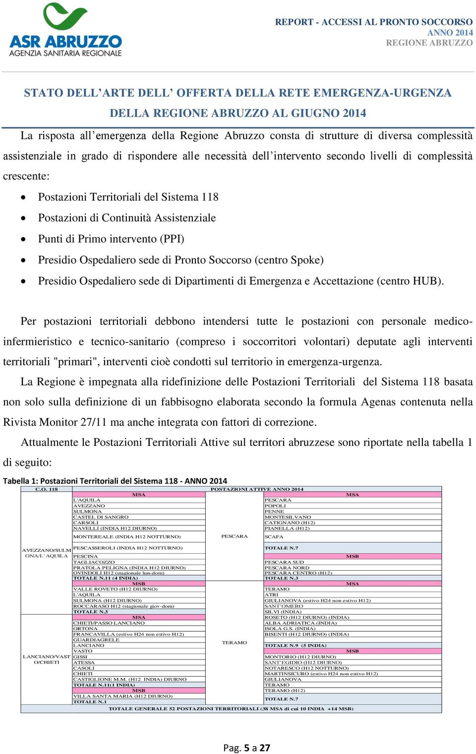 Presidio Ospedaliero sede di Pronto Soccorso (centro Spoke) Presidio Ospedaliero sede di Dipartimenti di Emergenza e Accettazione (centro HUB).