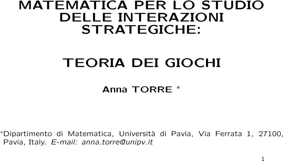 Dipartimento di Matematica, Università di Pavia,