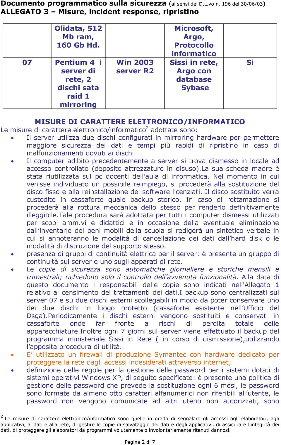 dati e tempi più rapidi di ripristin in cas di malfunzinamenti dvuti ai dischi. Il cmputer adibit precedentemente a server si trva dismess in lcale ad access cntrllat (depsit attrezzature in disus).