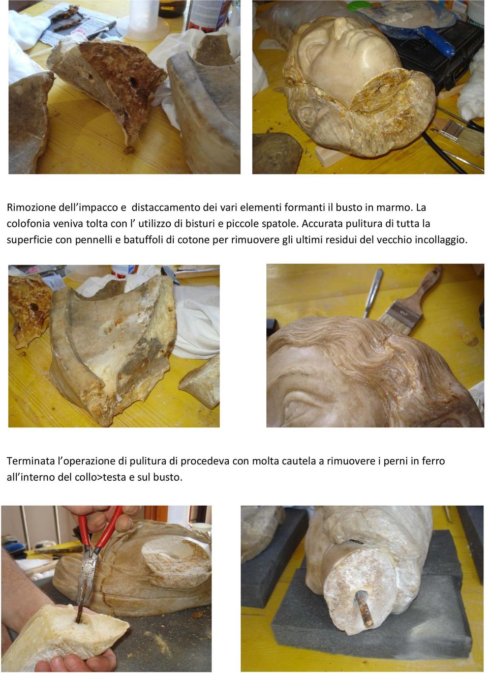 Accurata pulitura di tutta la superficie con pennelli e batuffoli di cotone per rimuovere gli ultimi