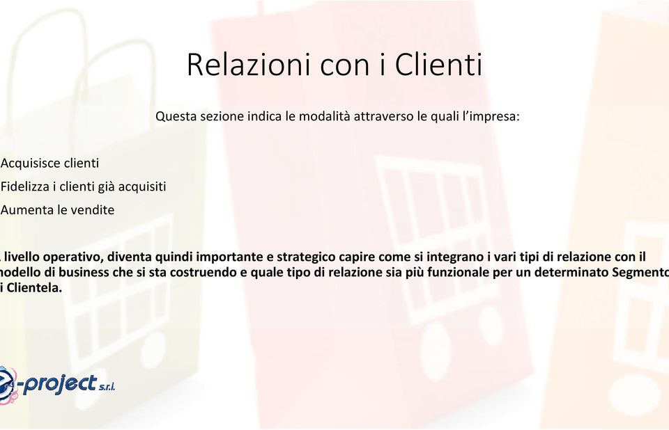 importante e strategico capire come si integrano i vari tipi di relazione con il odello di business