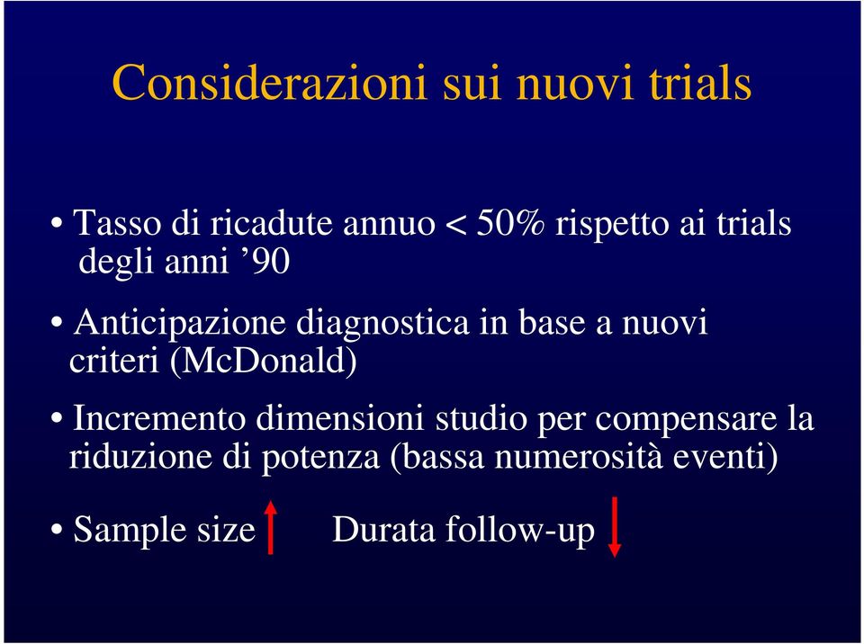 nuovi criteri (McDonald) Incremento dimensioni studio per compensare