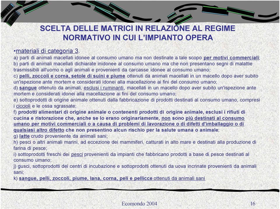 segni di malattie trasmissibili all'uomo o agli animali e provenienti da carcasse idonee al consumo umano; c) pelli, zoccoli e corna, setole di suini e piume ottenuti da animali macellati in un