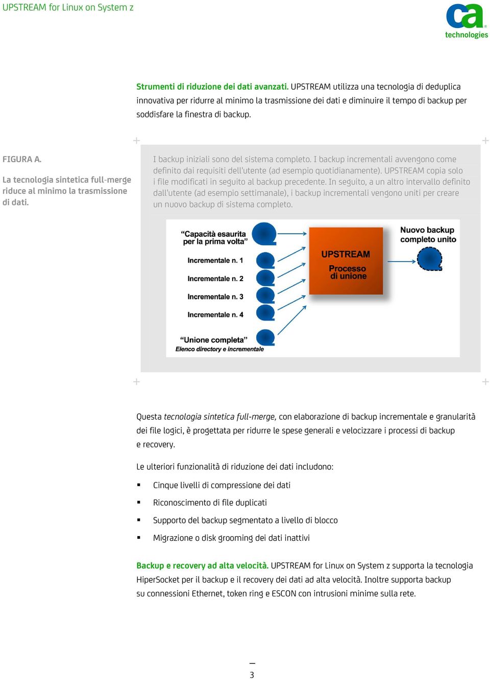 La tecnologia sintetica full-merge riduce al minimo la trasmissione di dati. I backup iniziali sono del sistema completo.