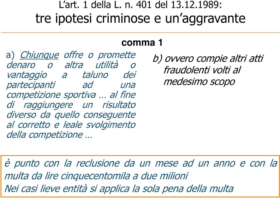 una competizione sportiva al fine di raggiungere un risultato diverso da quello conseguente al corretto e leale svolgimento della