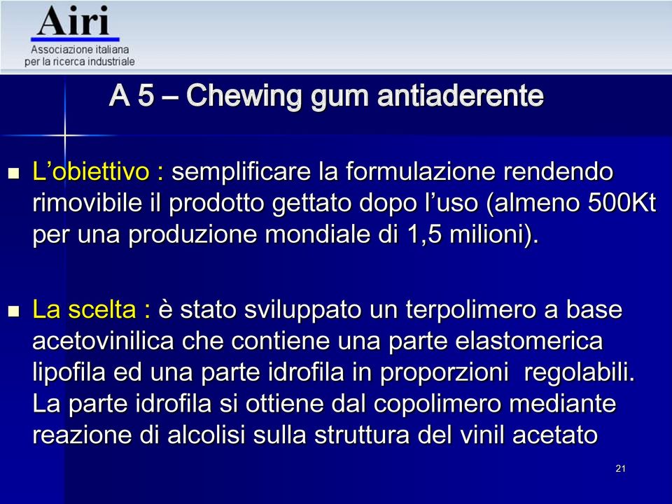 La scelta : è stato sviluppato un terpolimero a base acetovinilica che contiene una parte elastomerica lipofila