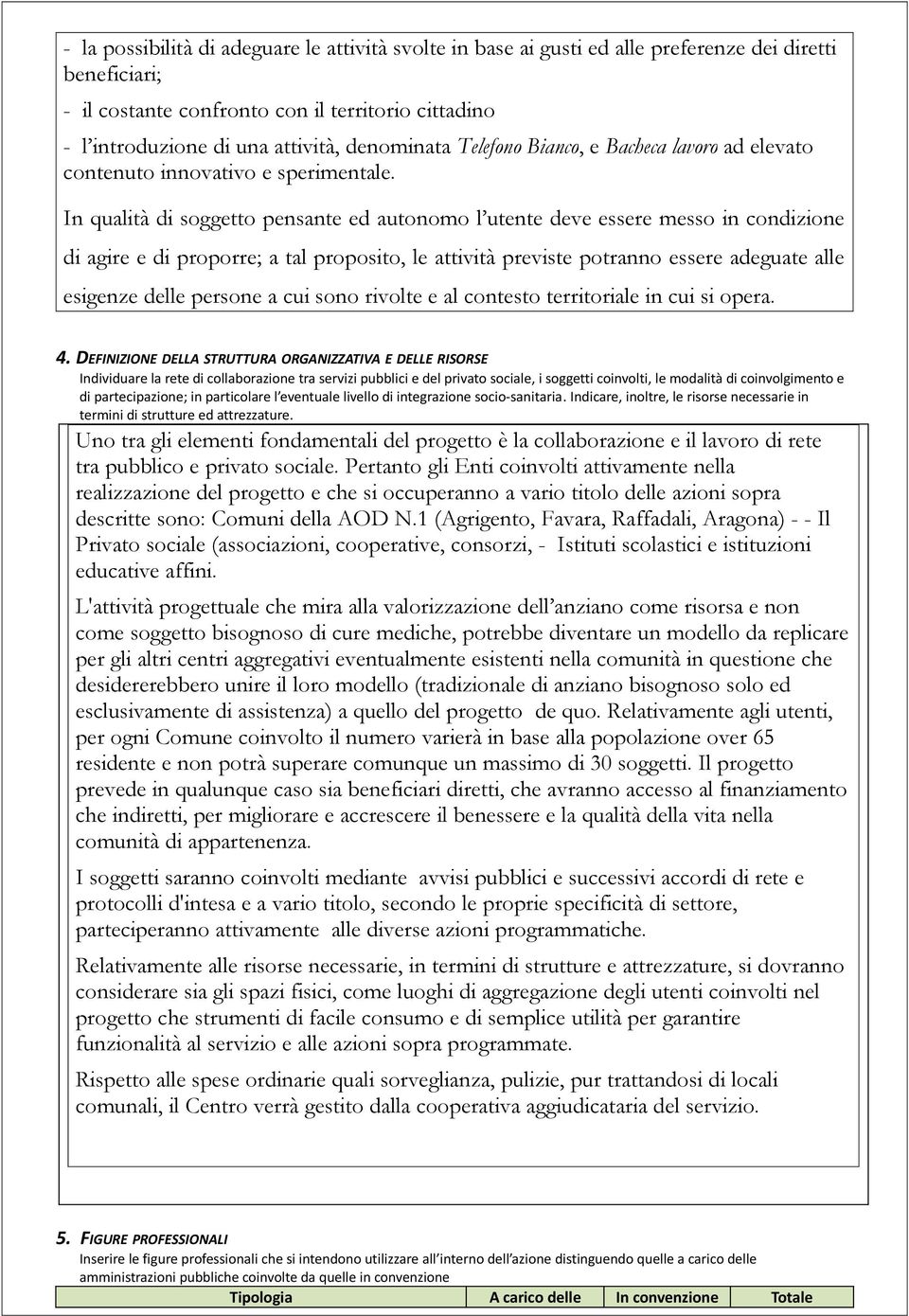 In qualità di soggetto pensante ed autonomo l utente deve essere messo in condizione di agire e di proporre; a tal proposito, le attività previste potranno essere adeguate alle esigenze delle persone