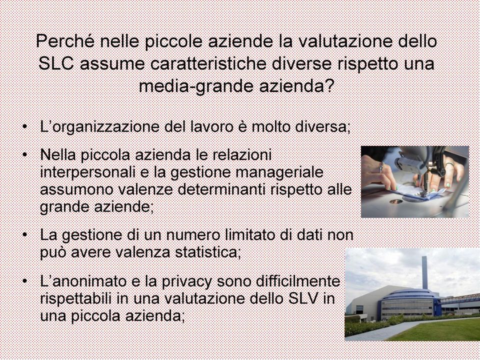 assumono valenze determinanti rispetto alle grande aziende; La gestione di un numero limitato di dati non può avere