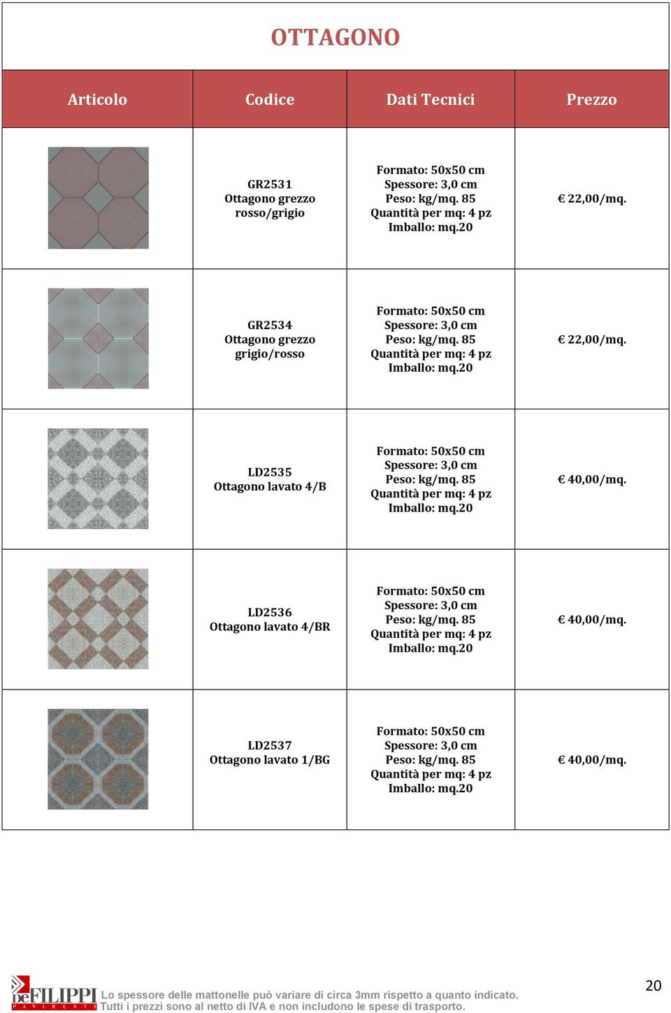 LD2535 Ottagono lavato 4/B Formato: 50x50 cm Quantità per mq: 4 pz 40,00/mq.