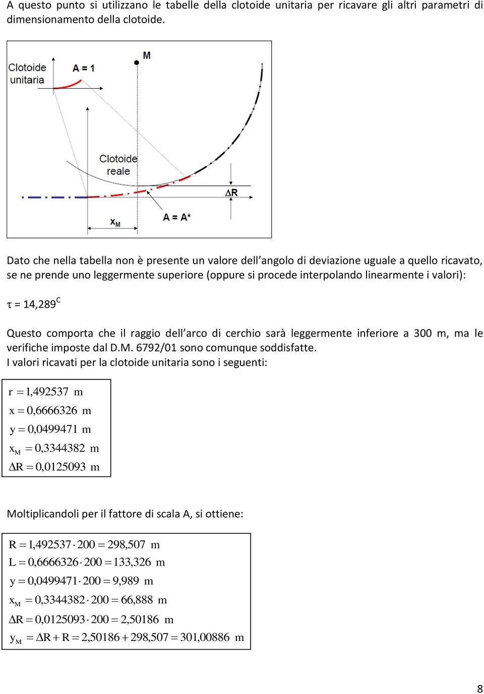 = 4,89 C Questo coporta che il raggio dell arco di cerchio sarà leggerente inferiore a 300, a le verifiche iposte dal D.M. 679/0 sono counque soddisfatte.