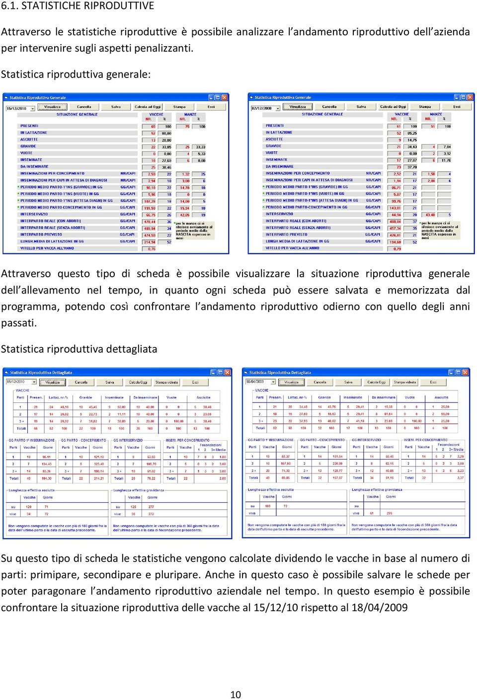 memorizzata dal programma, potendo così confrontare l andamento riproduttivo odierno con quello degli anni passati.