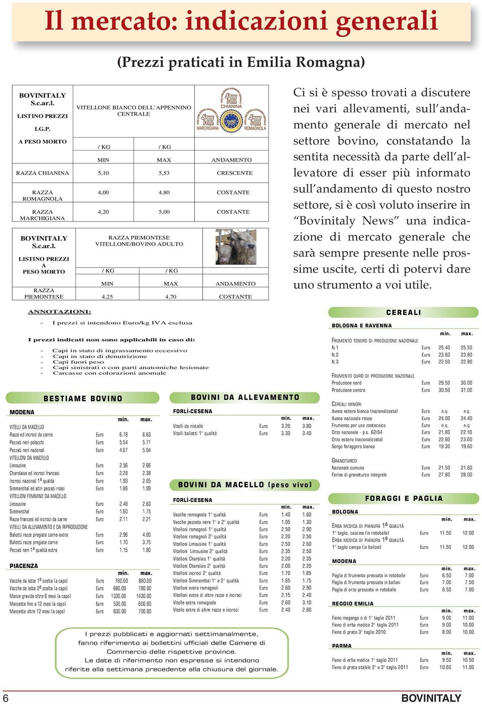 LISTINO PREZZI A PESO MORTO MIN MAX ANDAMENTO 4,00 4,80 4,20 RAZZA PIEMONTESE VITELLONE/BOVINO ADULTO / KG / KG CRESCENTE COSTANTE MIN MAX ANDAMENTO RAZZA PIEMONTESE 4,25 4,70 COSTANTE 5,00 COSTANTE