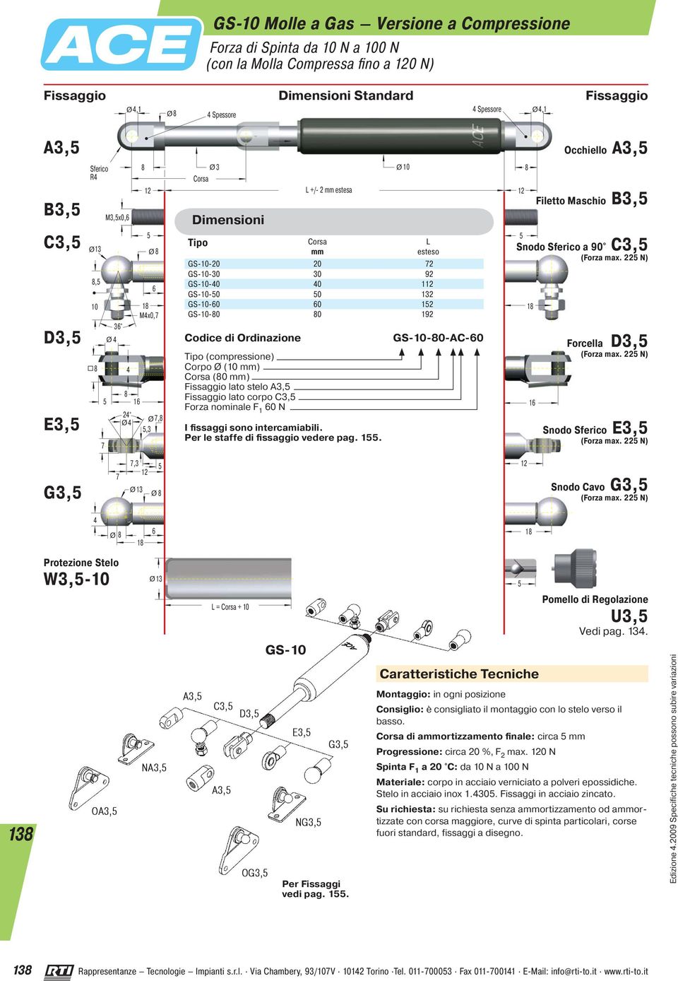 lato stelo A3, Fissaggio lato corpo C3, 0 N I fissaggi sono intercamiabili. Per le staffe di fissaggio vedere pag. 1. GS--0-AC-0 1 Occhiello A3, Filetto Maschio B3, Snodo Sferico a 90 C3, (Forza max.