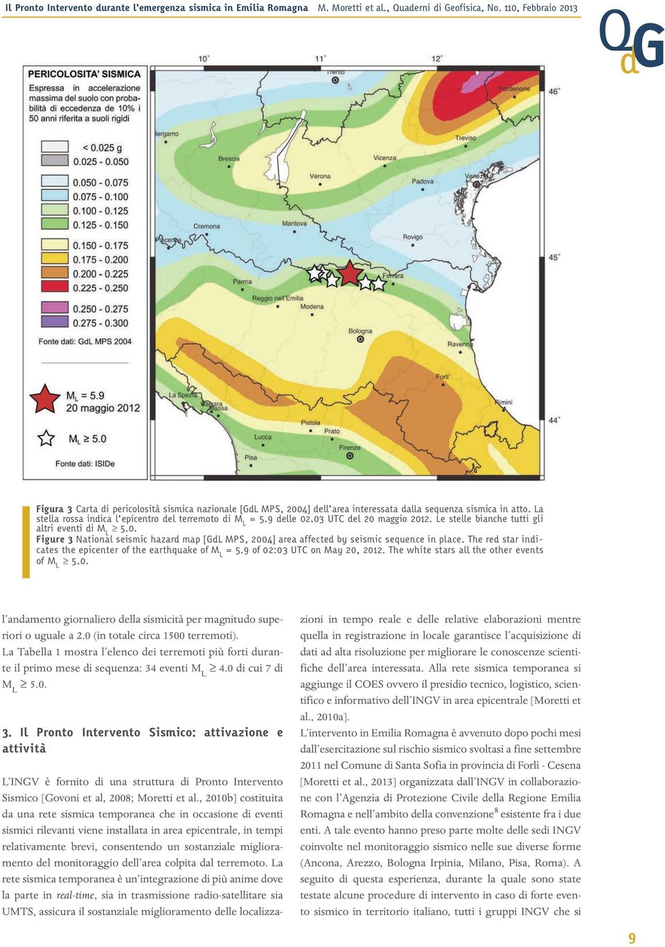 The red star indicates the epicenter of the earthquake of M L = 5.9 of 02:03 UTC on May 20, 2012. The white stars all the other events of M L 5.0. l andamento giornaliero della sismicità per magnitudo superiori o uguale a 2.