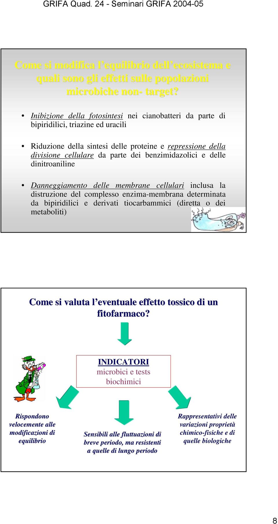 e delle dinitroaniline Danneggiamento delle membrane cellulari inclusa la distruzione del complesso enzima-membrana determinata da bipiridilici e derivati tiocarbammici (diretta o dei metaboliti)