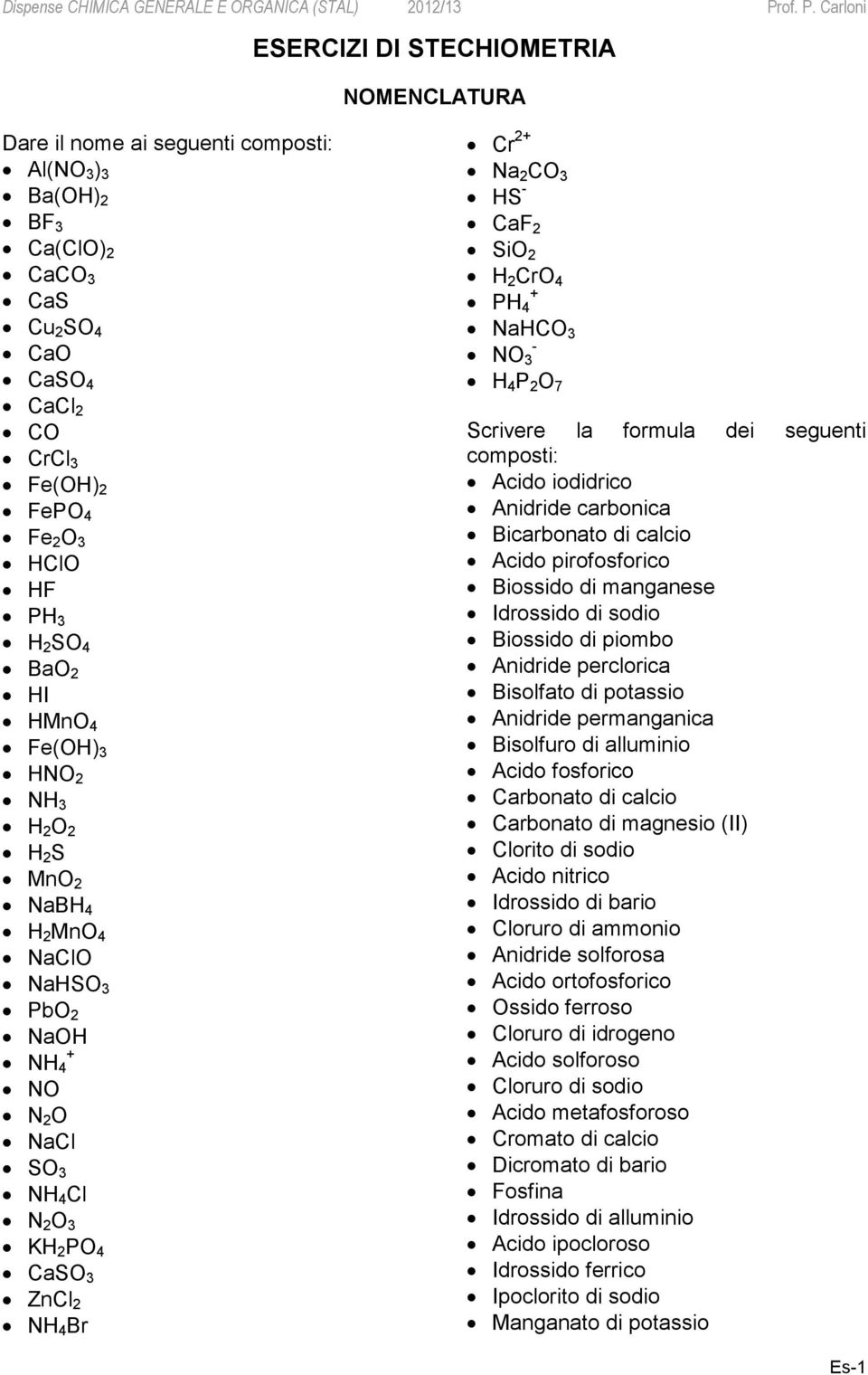 CaF 2 SiO 2 H 2 CrO 4 PH 4 + NaHCO 3 NO 3 - H 4 P 2 O 7 Scrivere la formula dei seguenti composti: Acido iodidrico Anidride carbonica Bicarbonato di calcio Acido pirofosforico Biossido di manganese