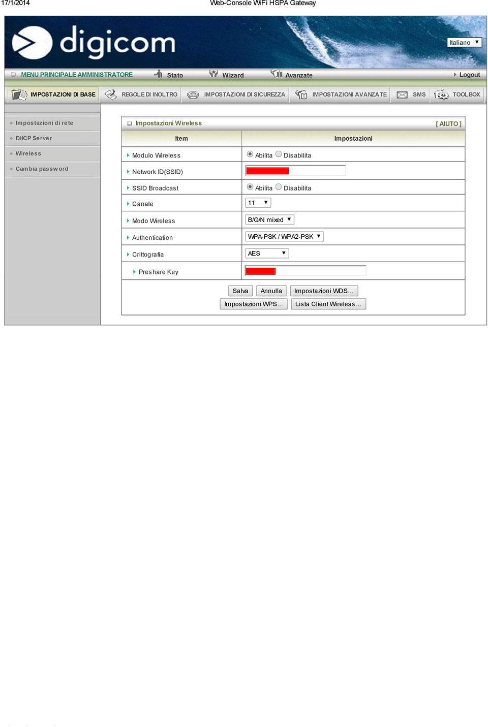 Abilita Disabilita Canale 11 Modo Wireless Authentication Crittografia Preshare