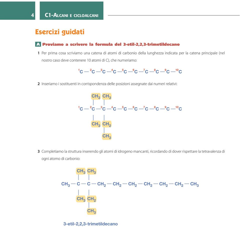 9 C 10 C 2 Inseriamo i sostituenti in corrispondenza delle posizioni assegnate dai numeri relativi: 1 C 2 C 3 C 4 C 5 C 6 C 7 C 8 C 9 C 10 C 3 Completiamo