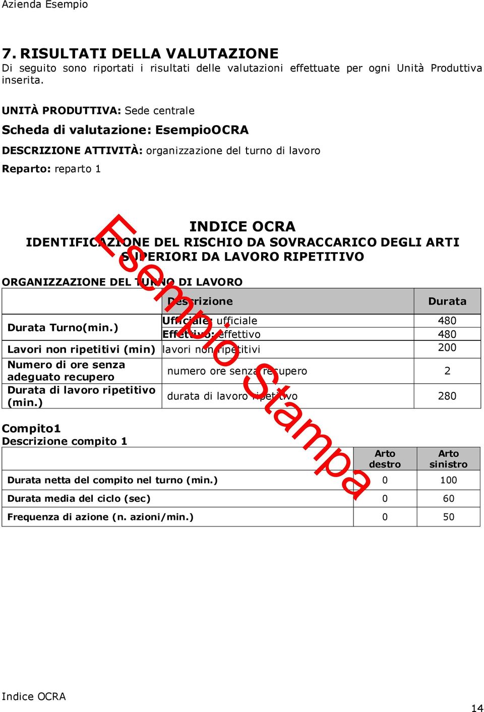 DEGLI ARTI SUPERIORI DA LAVORO RIPETITIVO ORGANIZZAZIONE DEL TURNO DI LAVORO Descrizione Durata Ufficiale: ufficiale 480 Durata Turno(min.