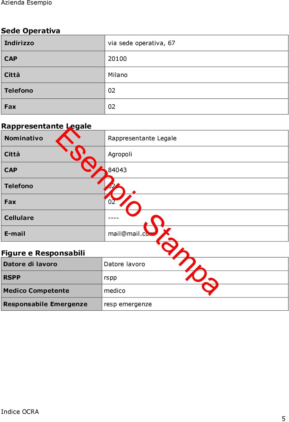 Telefono 02 Fax 02 Cellulare ---- E-mail mail@mail.