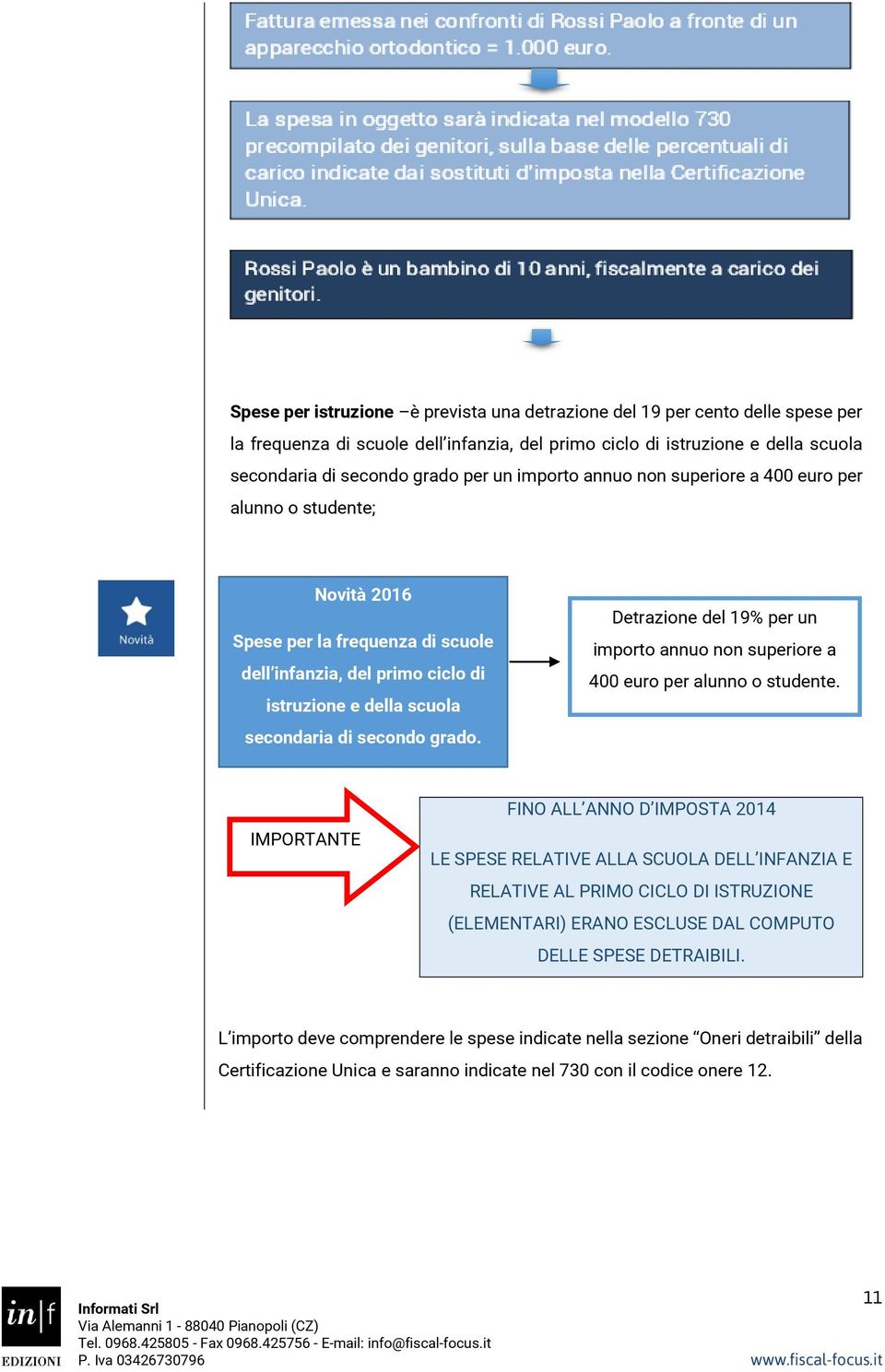 Detrazione del 19% per un importo annuo non superiore a 400 euro per alunno o studente.