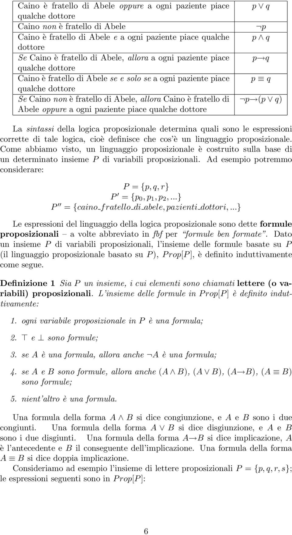 (p q) Abele oppure a ogni paziente piace qualche dottore La sintassi della logica proposizionale determina quali sono le espressioni corrette di tale logica, cioè definisce che cos è un linguaggio