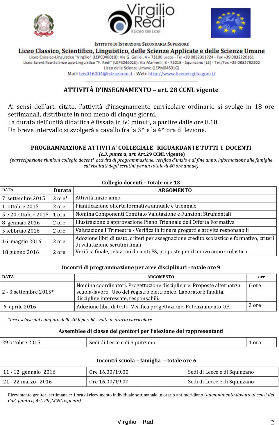 PROGRAMMAZIONE ATTIVITA COLLEGIALE RIGUARDANTE TUTTI I DOCENTI (c.3, punto a, art. Art.