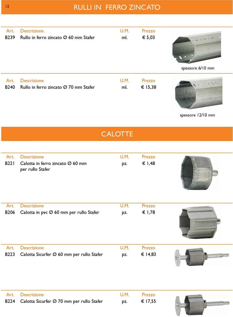 15,38 spessore 12/10 mm CALOTTE B221 Calotta in ferro zincato Ø 60 mm pz.