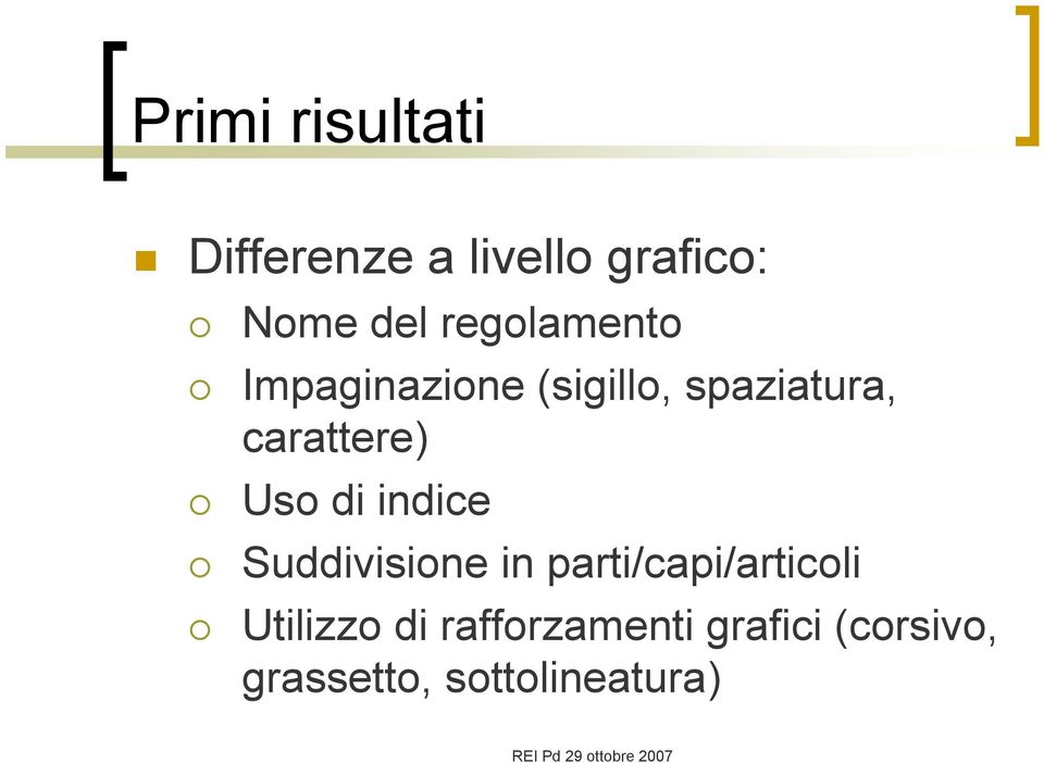 di indice Suddivisione in parti/capi/articoli Utilizzo di