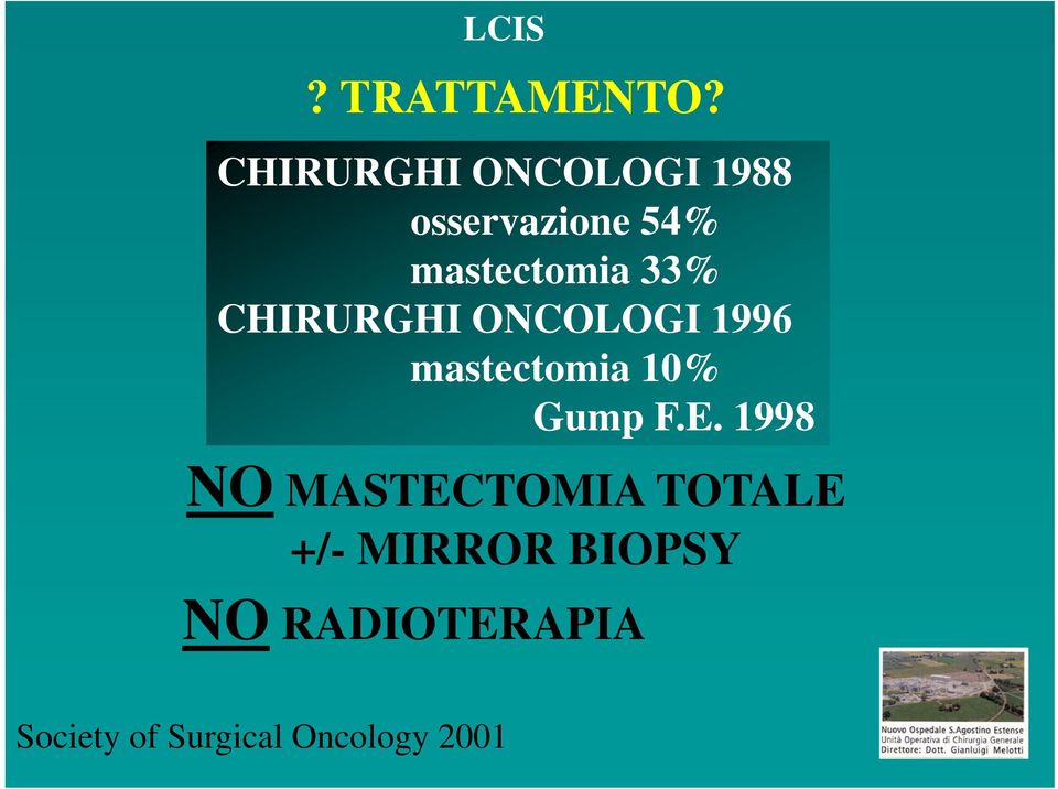33% CHIRURGHI ONCOLOGI 1996 mastectomia 10% Gump F.E.