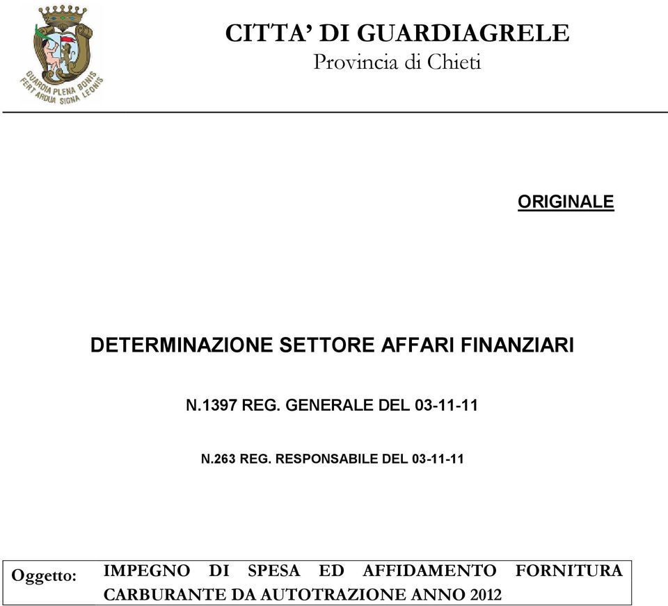 GENERALE DEL 03-11-11 N.263 REG.