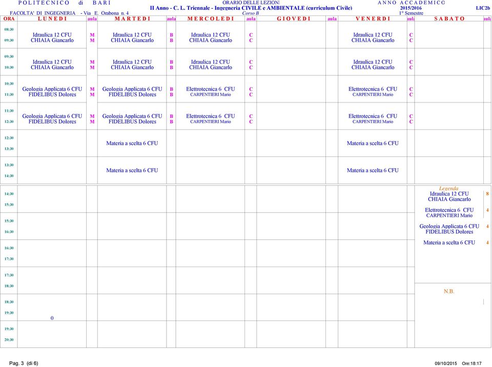 Idraulica 12 CFU B Idraulica 12 CFU C Idraulica 12 CFU C CHIAIA Giancarlo M CHIAIA Giancarlo B CHIAIA Giancarlo C CHIAIA Giancarlo C Geologia Applicata 6 CFU M Geologia Applicata 6 CFU B