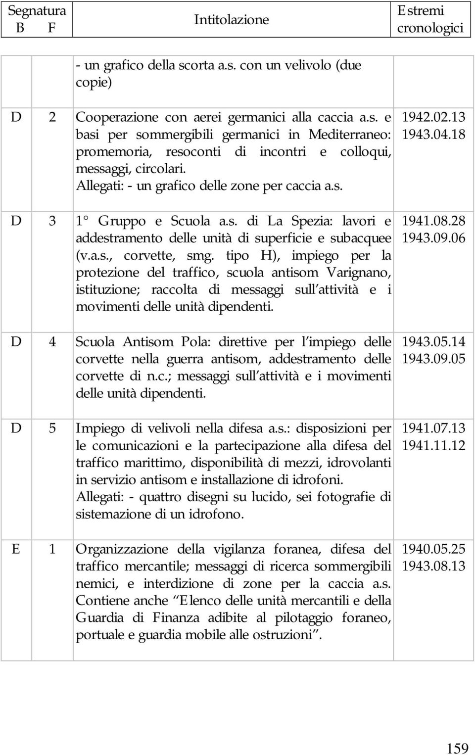 tipo H), impiego per la protezione del traffico, scuola antisom Varignano, istituzione; raccolta di messaggi sull attività e i movimenti delle unità dipendenti.