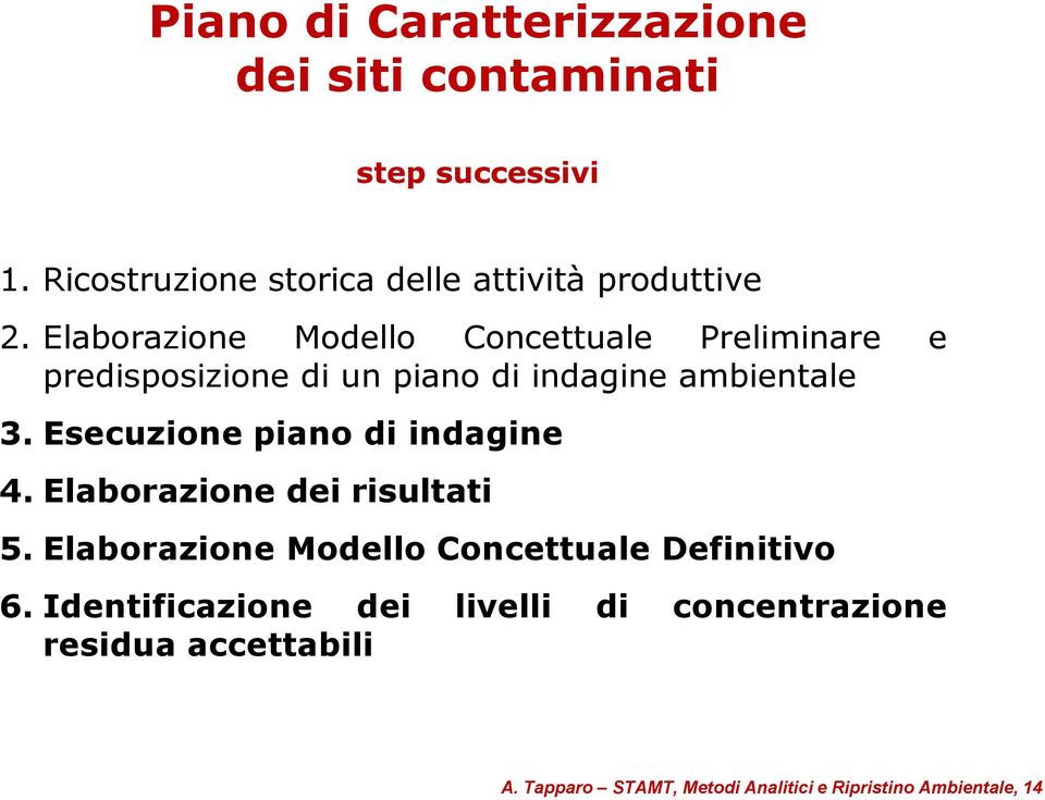 Elaborazione Modello Concettuale Preliminare e predisposizione di un piano di indagine ambientale 3.