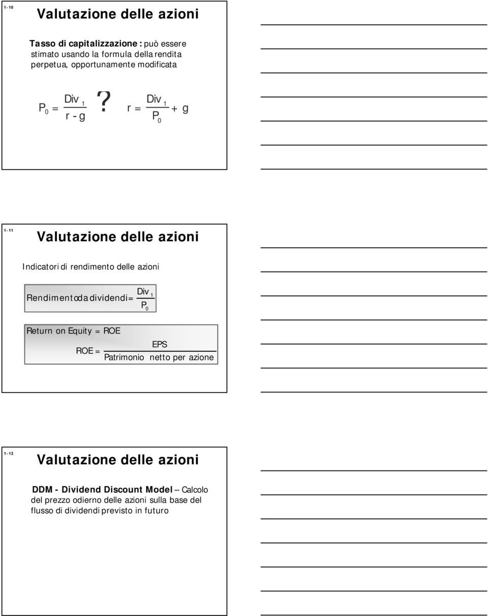 r g - Indicaoridi rendimeno delle azioni Rendimenodadividendi Reurn on Equiy ROE ROE