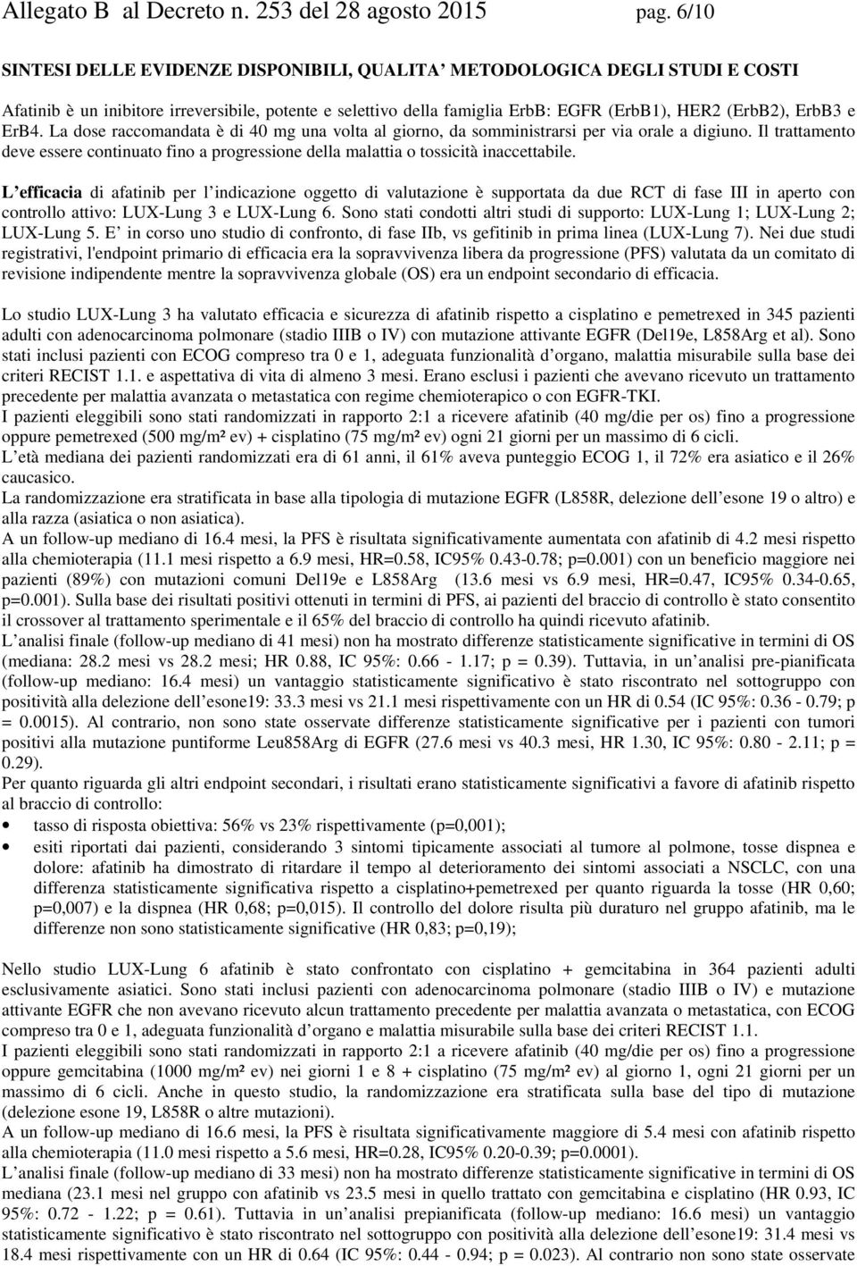 ErB4. La dose raccomandata è di 40 mg una volta al giorno, da somministrarsi per via orale a digiuno.