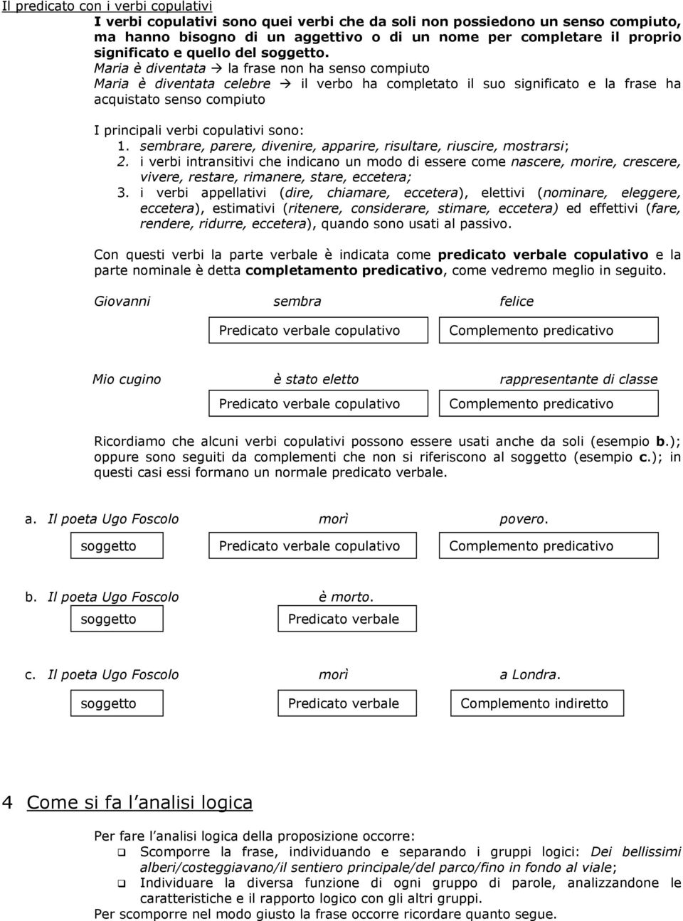 Maria è diventata la frase non ha senso compiuto Maria è diventata celebre il verbo ha completato il suo significato e la frase ha acquistato senso compiuto I principali verbi copulativi sono: 1.